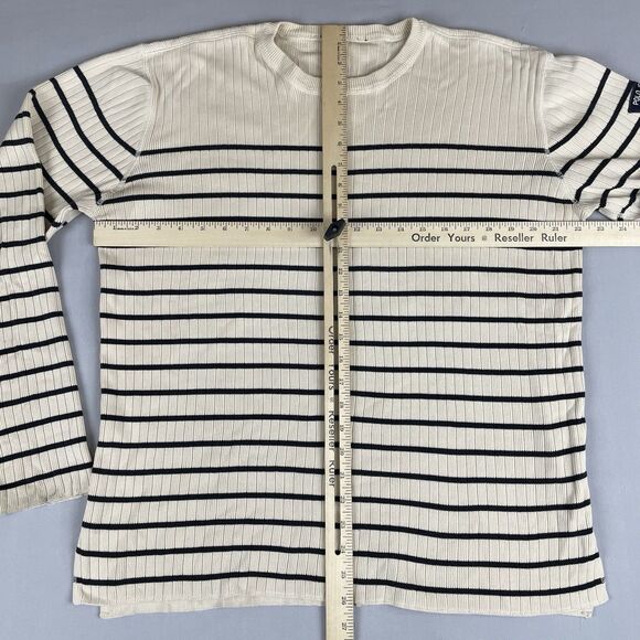 Polo Jeans Ralph Lauren Crewneck Tight Knit Sweater Men's M Beige Black Striped - Picture 12 of 13